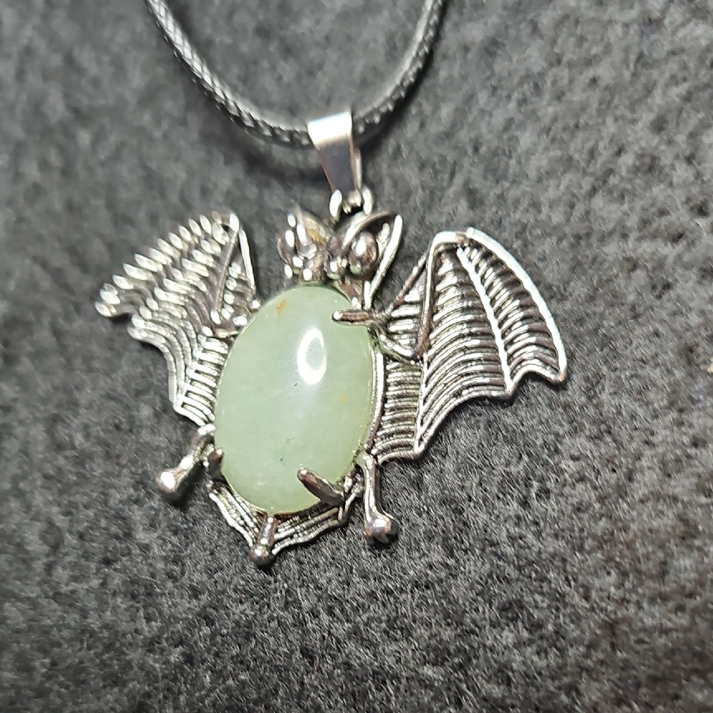 Silver Bat Pendant with Amazonite Stone